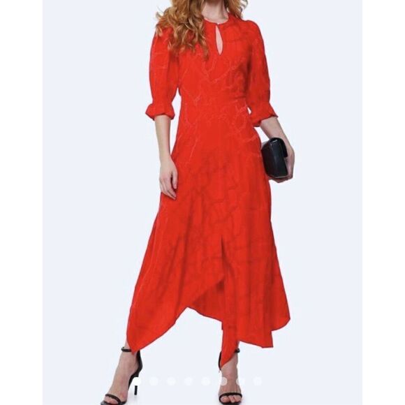 Zadig & Voltaire  X Defile Red Asymmetric Ruffled Silk Crewneck Dress Size Med - Picture 2 of 9